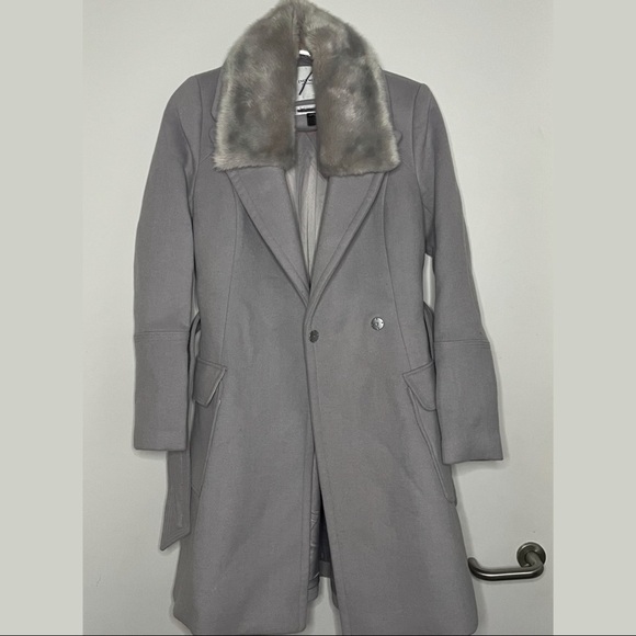 grey luxury wool blend coat with faux fur trim - EVERNEW MELBOURNE (H&M) - Picture 12 of 12